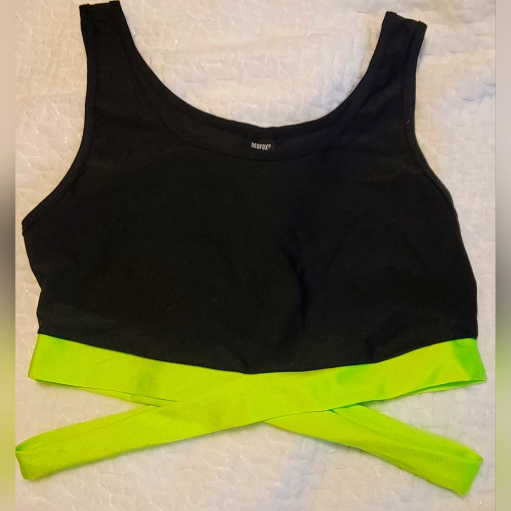 Black and Neon green spandex sports bra
